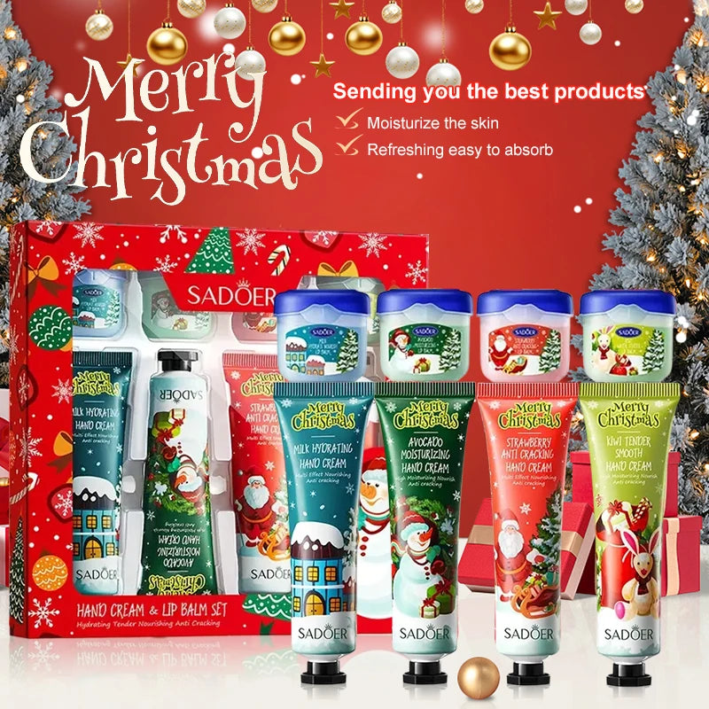 Christmas Hand Cream Lip Balm 4 Creams Balms Nourishing Mask Qme