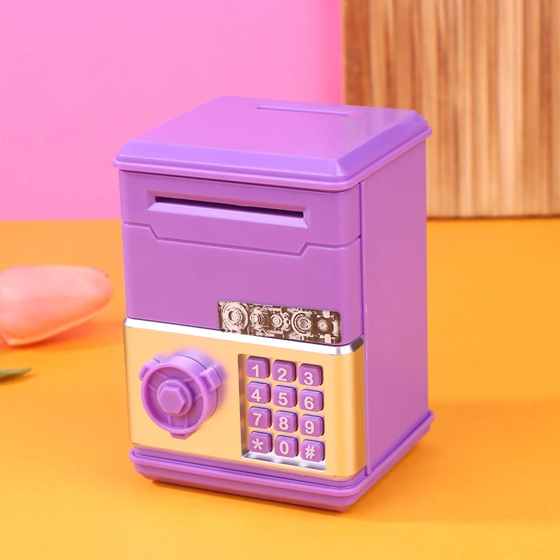 ATM Mini Cash Saving Money Box Password Children's Piggy Bank Qme Purple