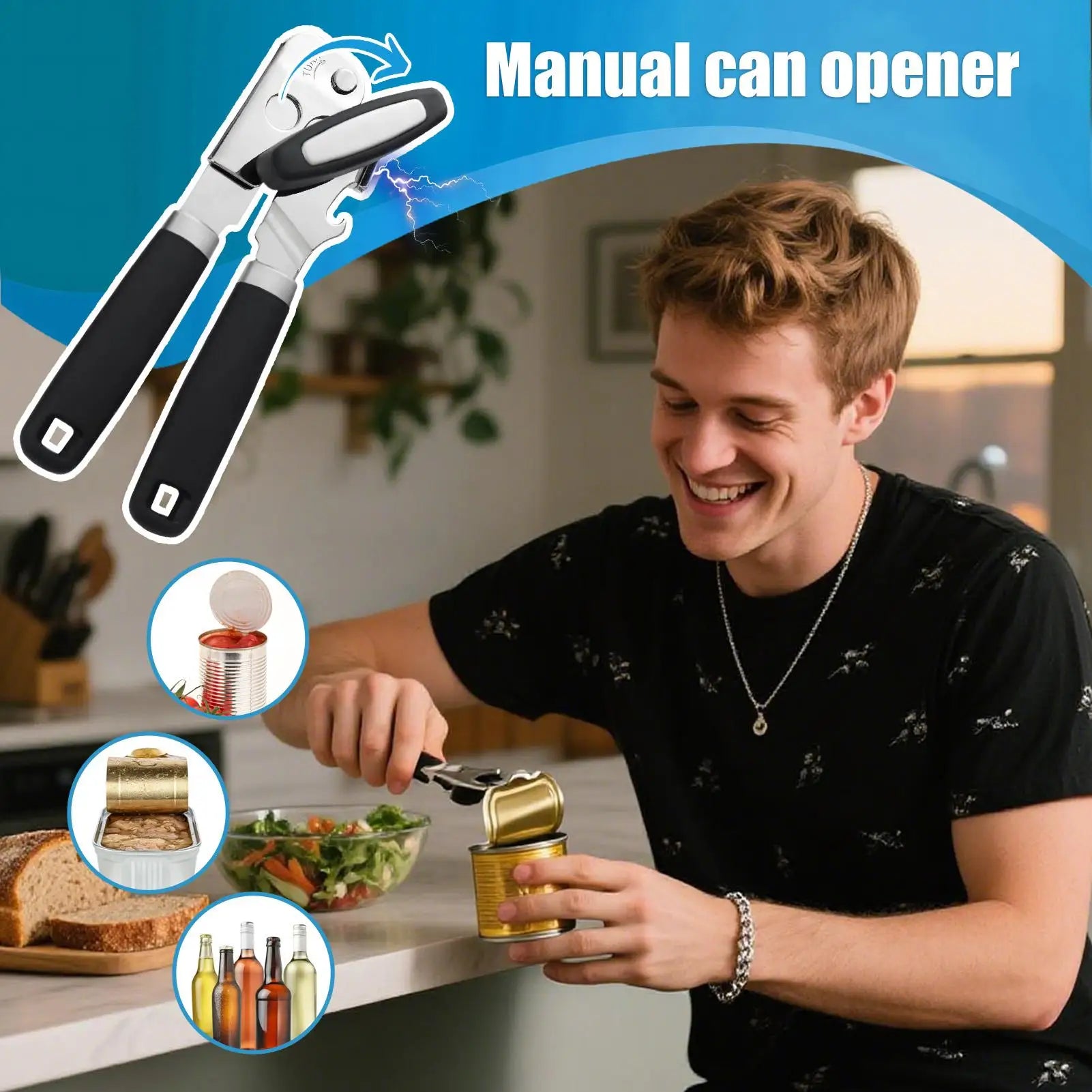 Hand Held Can Opener Kitchen Can Opener Magnetic Grippers Tools With Non-Slip Handle Lid Remover For Kitchen Canning Counter Qme