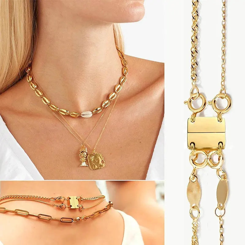 Layered Necklace Clasp 18K Gold and Silver Color Necklace Separator for Layering Multiple Necklace Clasps and Closures for Women Qme