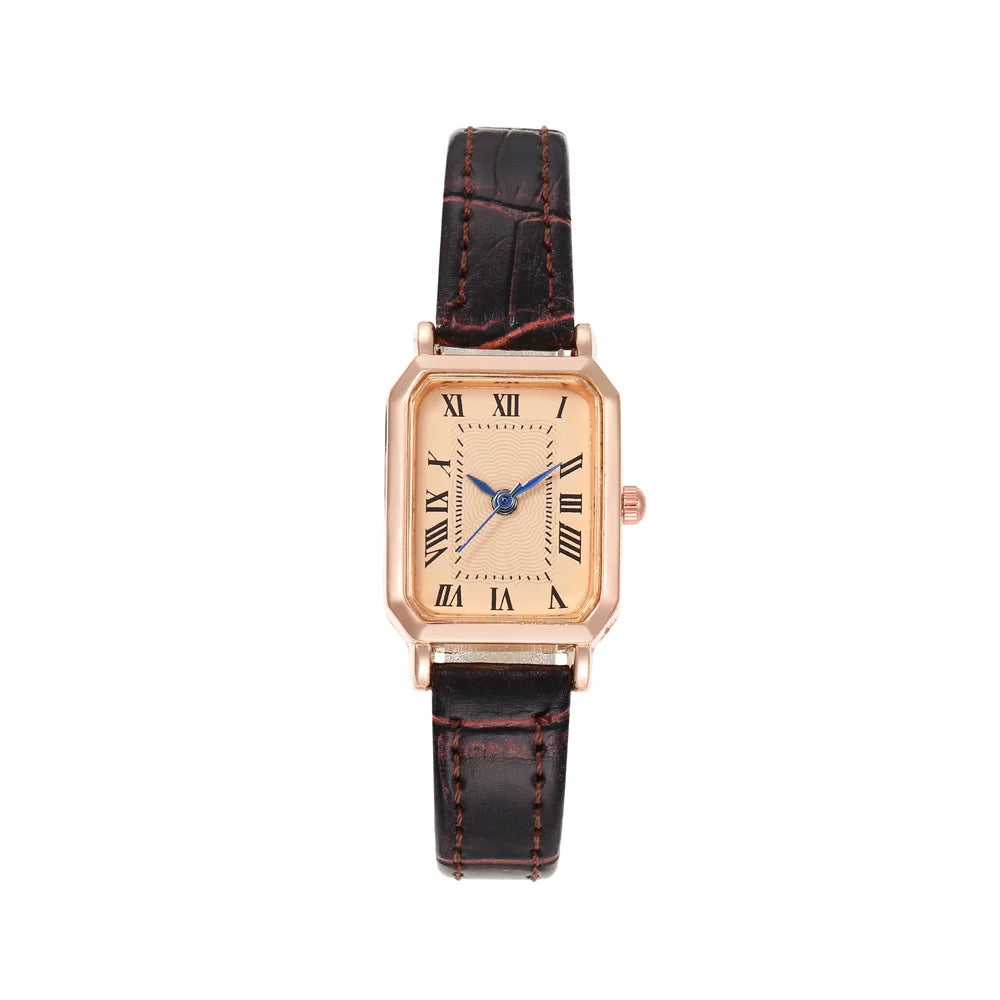 New women's watch with retro Roman blue needle scale design, simple and fashionable square watch, quartz watch Qme