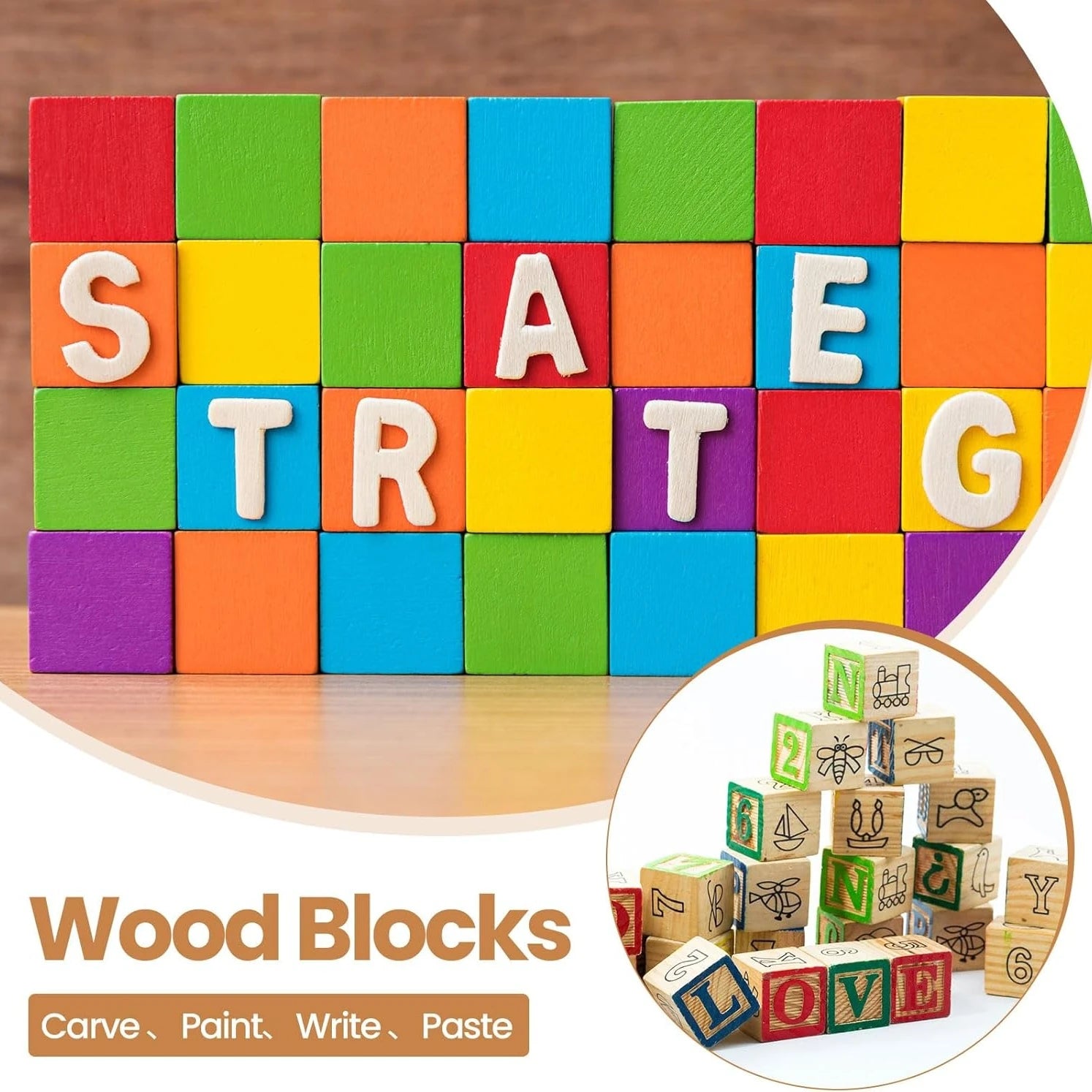 DIY Blank Wooden Blocks Set, Unfinished Wood Cubes For Kids Painting Stacking Crafts Qme