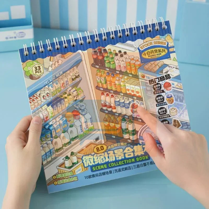 Miniature Scene Sticker Book – 10 Simulated Shop Themes with Non-Bleed Ink, Perfect for DIY Craft & Creative Play Activities Qme