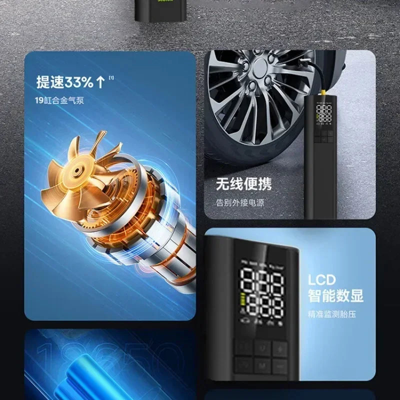 4000mAh Rechargeable Air Pump 19MM Steam Cylinder Cordless Portable Car Air Compressor Digital Wireless Tire Inflator Pump Qme