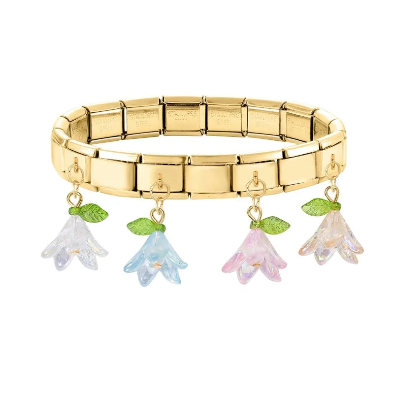 Fashion Colorful Lily Of The Valley Golden Pendant Italian Charm Link Fit 9mm Bracelet Stainless Steel Women Men DIY Making Gift Qme