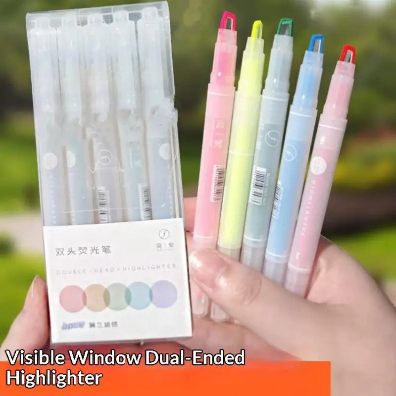 Clear View Highlighter Pens Double Head Soft Light Colors Visible Tip Qme