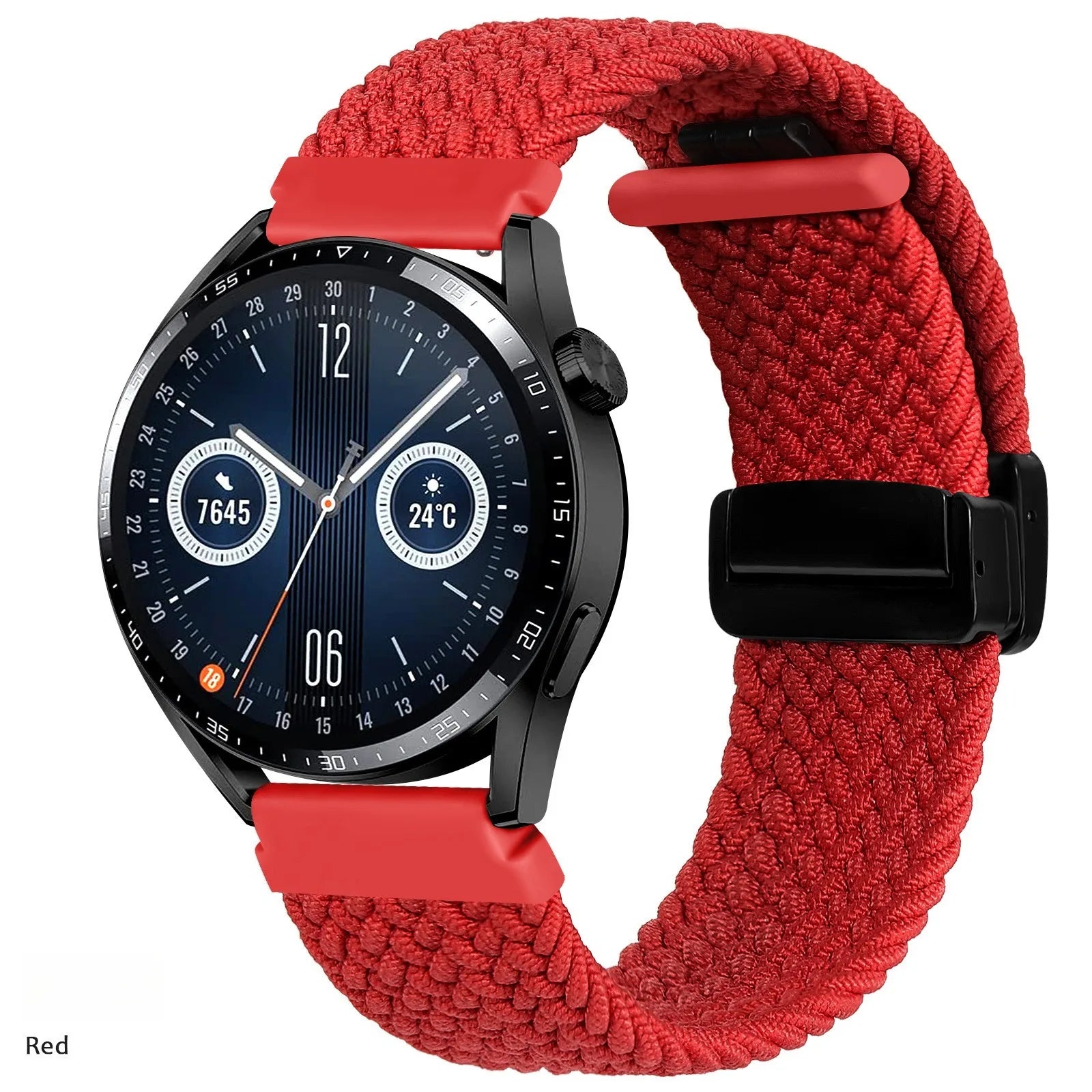 A Adjustable Nylon Braided Watch Strap with Folding Buckle Magnetic Wristband for Samsung Watch 5 6 7 Huawei GT5 GT6 Qme red 20mm