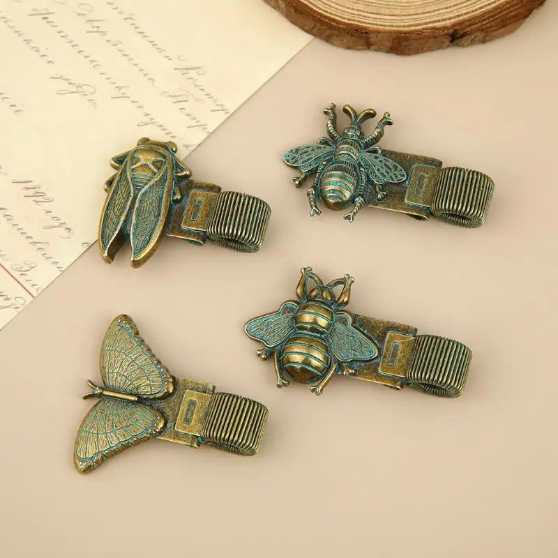 Vintage Insect Metal Pen Clip Cute Pattern Spring Loaded Holder Qme