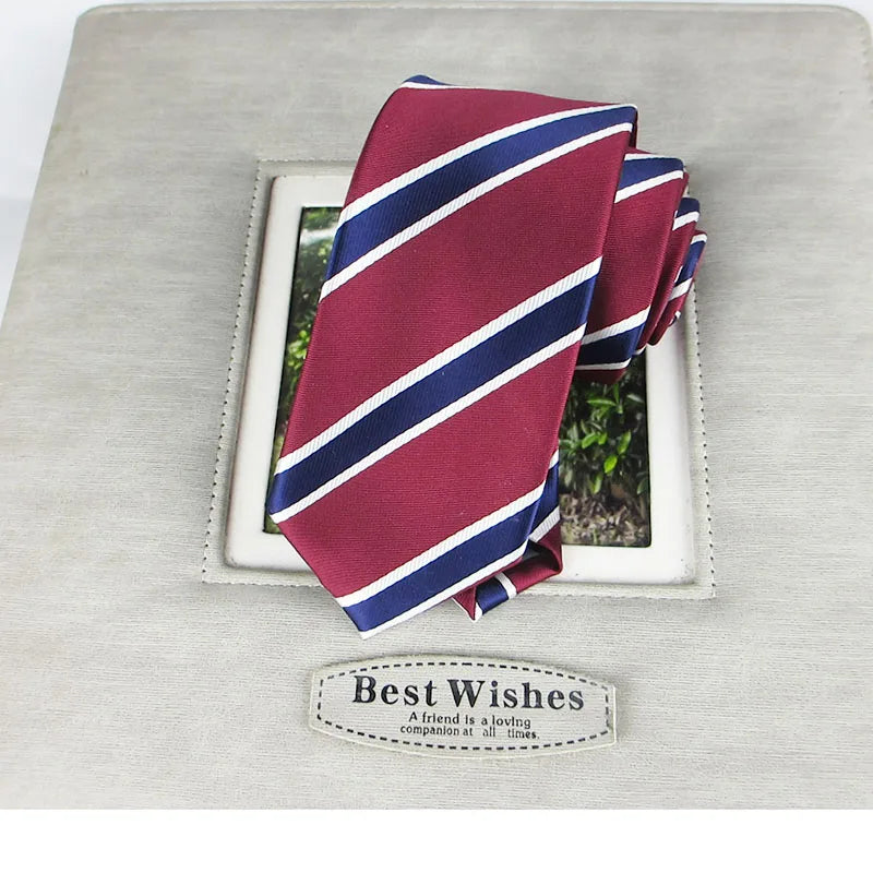 Silk Polyester Tie Stripe Slim Necktie Navy Blue Burgundy Men Women Qme