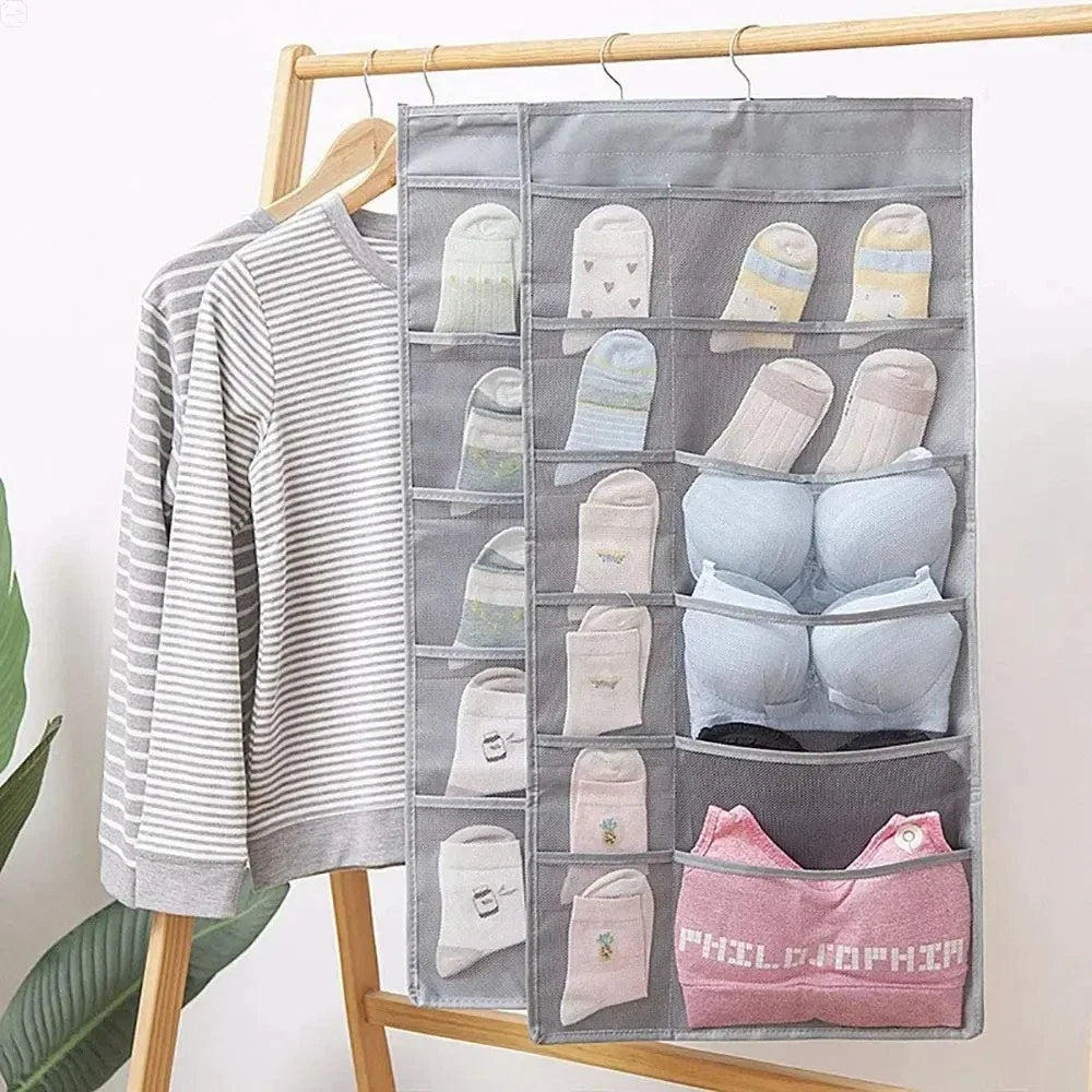 Double Sides Underwear Storage Hanging Bag Dormitory Home Wardrobe Hanging Wall Foldable Bag Underpants Socks Organizer Qme