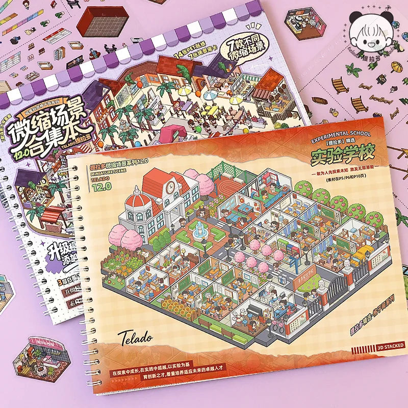 TIANZI Kawaii 3D Cartoon Miniature Scene Stickers Book Pocket House Stacking Stickers DIY Handmade Scrapbook Decoration Qme