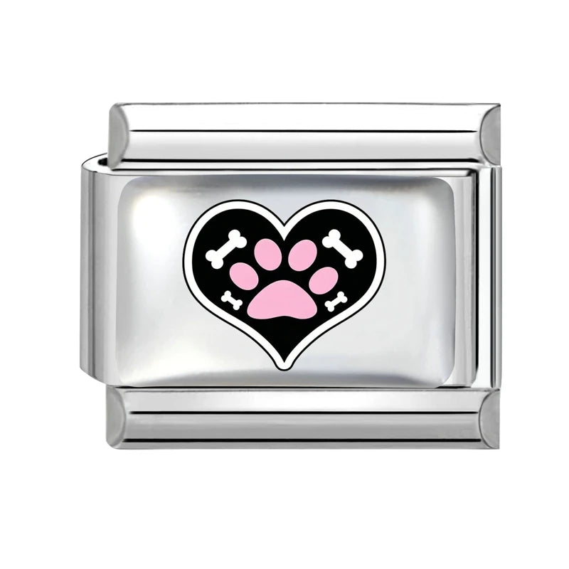 Blue Pink Heart Cute Cats Paw Dog Claw Print Series Italian Charm Links Fit 9mm Stainless Steel Bracelet DIY Making Gift Qme Style 8