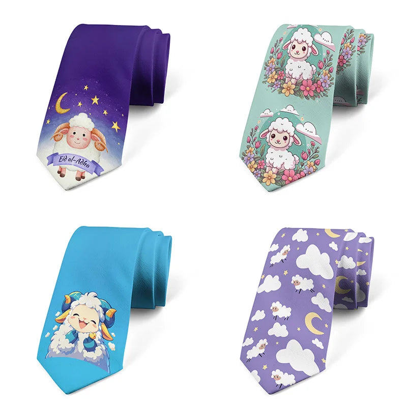 Funny Cartoon Little Sheep Printed Tie Fashion Design Men's Unisex Qme