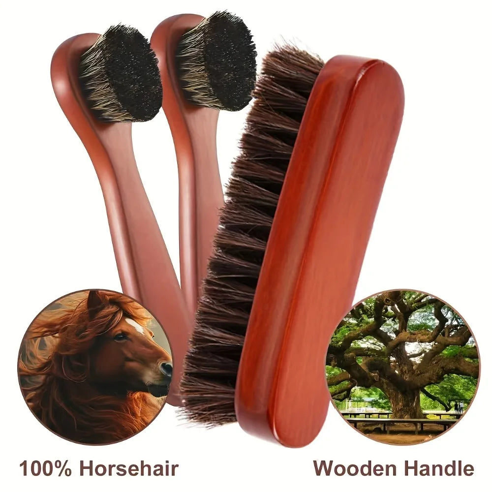 Horsehair Shoe Polish Brushes Applicator Cleaning Leather Shoes Boot Qme
