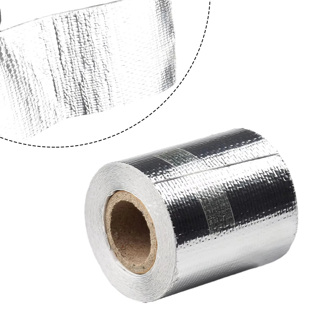 5m*5cm Silver Exhaust Pipe Insulation Tape - High Temperature Heat Resistant Bandage for Manifold Downpipe Adhesive Tape Qme