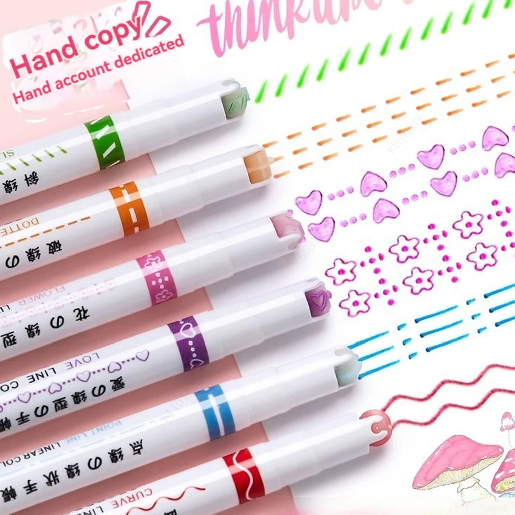 6-24pcs/set Flower Line Shape Highlighter Pen Roller Tip Curve Liner Marker Kawaii Stationery School Office Supplies Qme