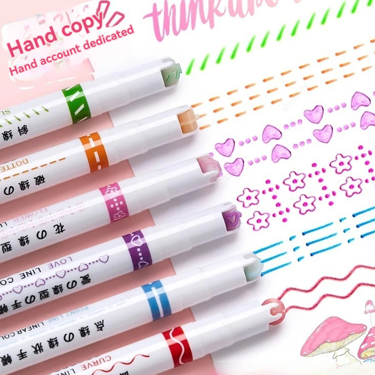 6-24pcs/set Flower Line Shape Highlighter Pen Roller Tip Curve Liner Marker Kawaii Stationery School Office Supplies Qme