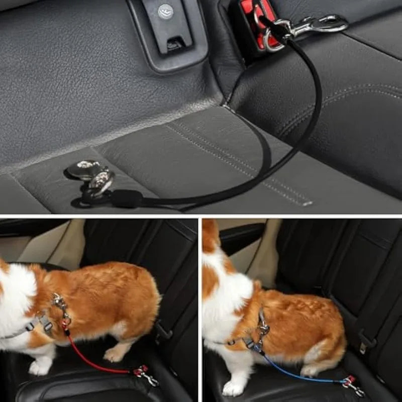 1 piece of dog car wire rope safety belt, metal non chew rope vehicle dog accessory, double clip and buckle lock Qme