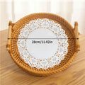 Rattan Strap Handle Storage Basket Bread Snack Fruit Round Round Tray Picnic Woven Storage Basket Qme L