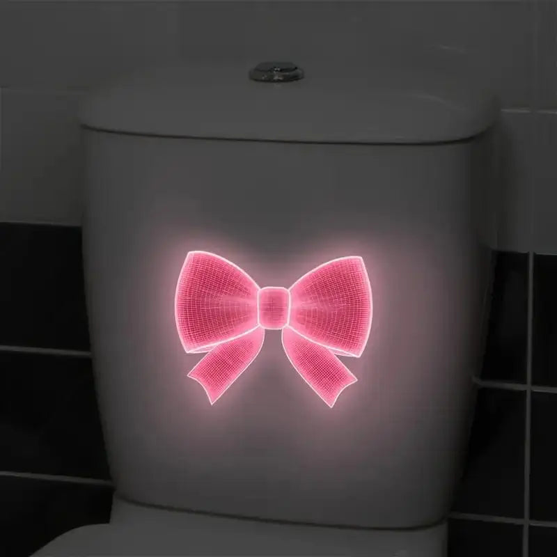 Glow-in-the-Dark Toilet Decoration Decals Luminous Toilet Seat Cover Sticker Pink Bowknot Design PVC Toilet Lid Wall Decoration Qme