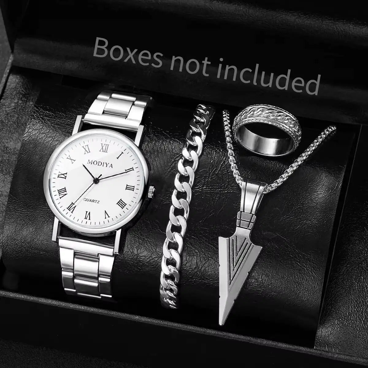 4 Pçs/set Moda Masculina Relógios de Negócios Simples Roma Dial Relógio de Pulso de Quartzo Conjunto de Jóias Reloj Hombre Qme 2