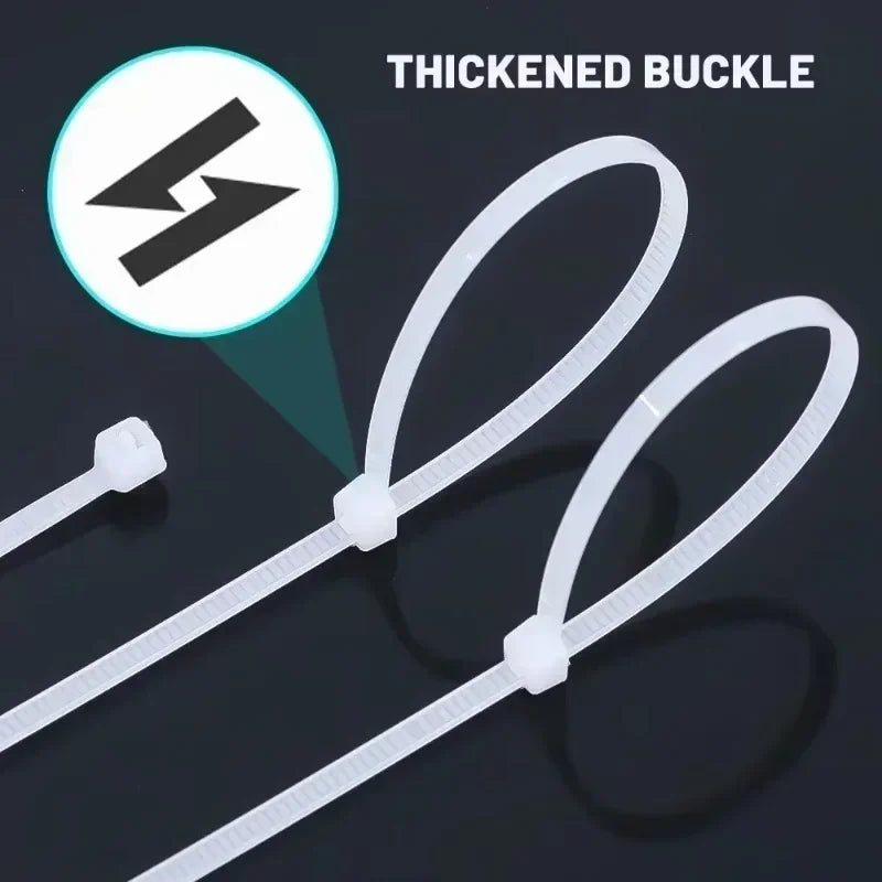 1000/100Pcs Plastic Nylon Cable Ties Self-locking Cord Ties Straps Adjustable Cables Fastening Loop Home Office Wire Zip Ties Qme