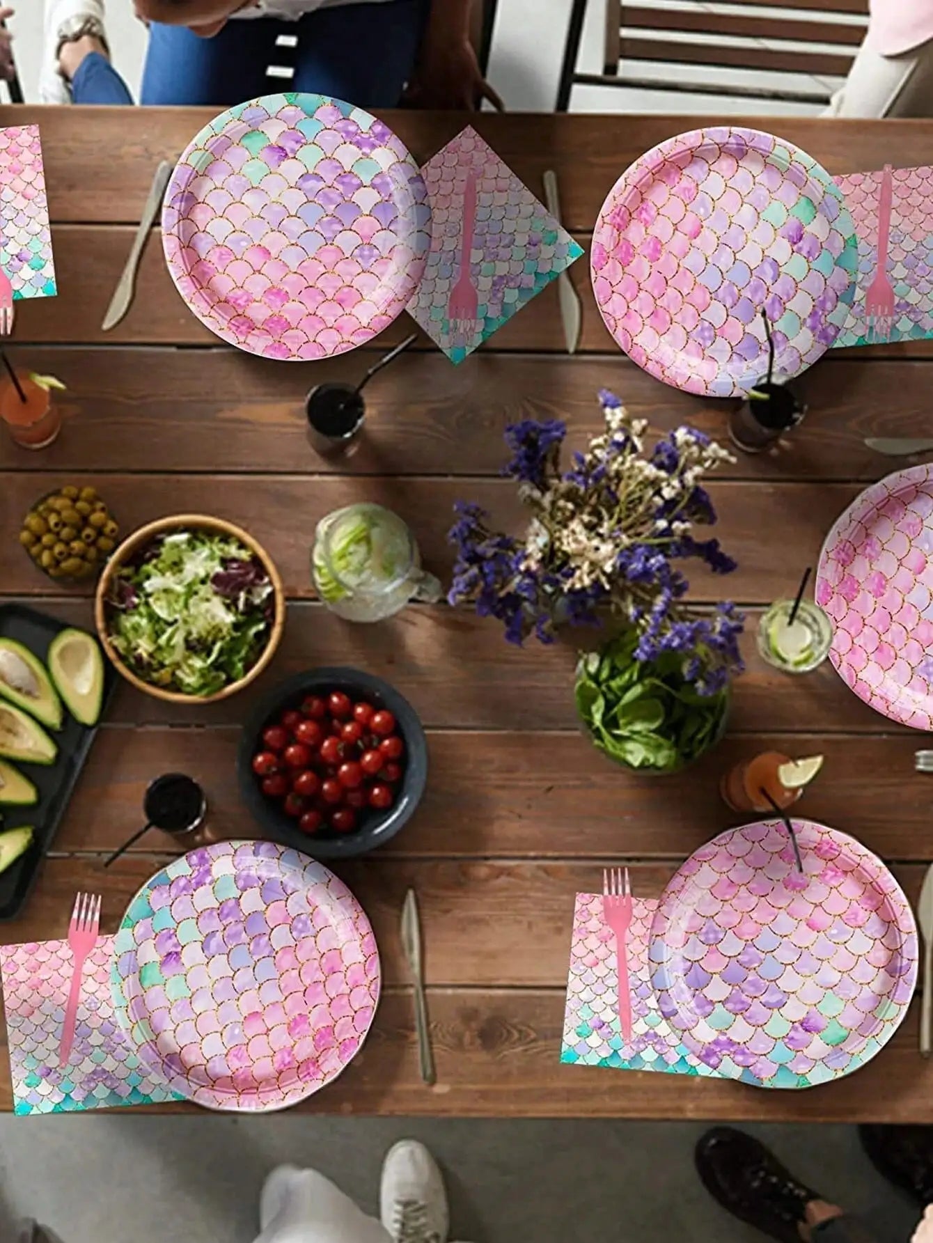 50 Reusable Mermaid Patterned Party Cutlery Dining Table Decoration Qme