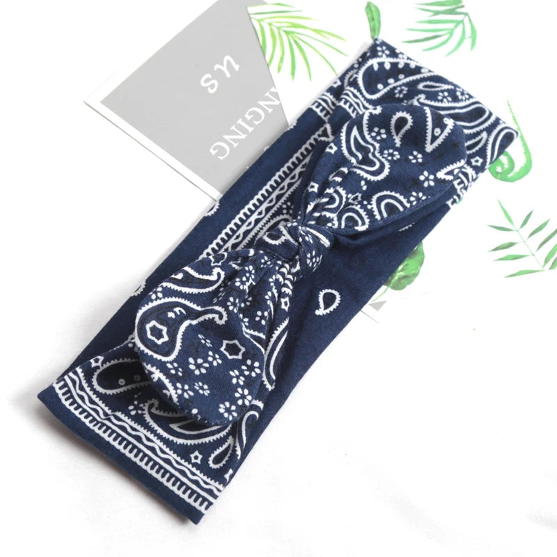 Vintage Soft Paisley Cashew Flowers Hair Bands Pilates Elastic Yoga Qme DEEP BLUE