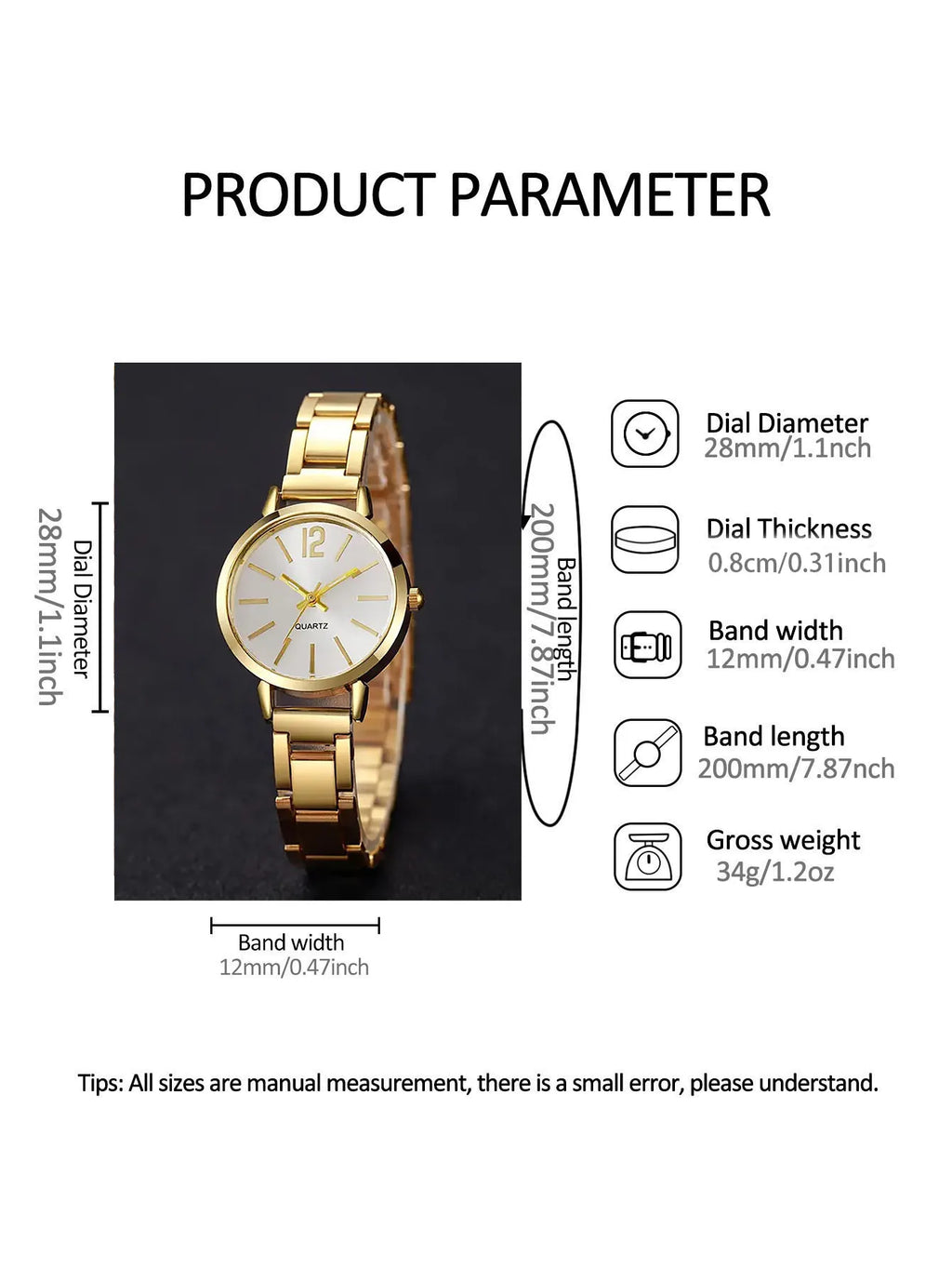 5pcs fashionable, elegant, simple temperament women's quartz watch set with round dial and exquisite jewelry set Qme