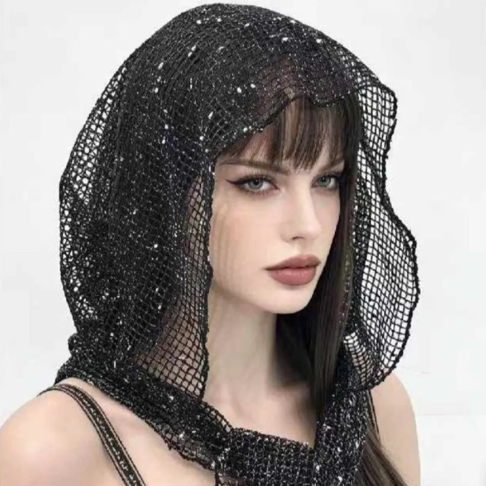 Fairy Solid Color Hooded Headscarf Breathable Y2k Head Wraps Scarf Lightweight Glitter Turbante Party Qme