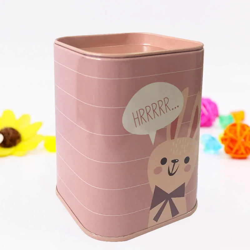 Lovely Animal Metal Money Box Pen Stand Dual-use Container Cash Qme rabbit M