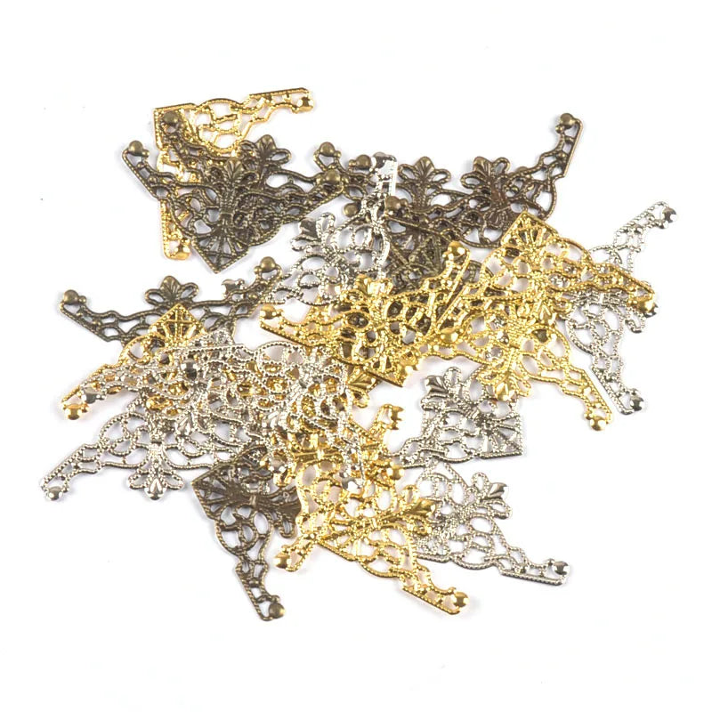 20Pcs 3 Color Antique Corner Protector Filigree Wraps Metal Crafts Box Connectors For Jewelry Findings Scrapbook DIY Home Decor Qme