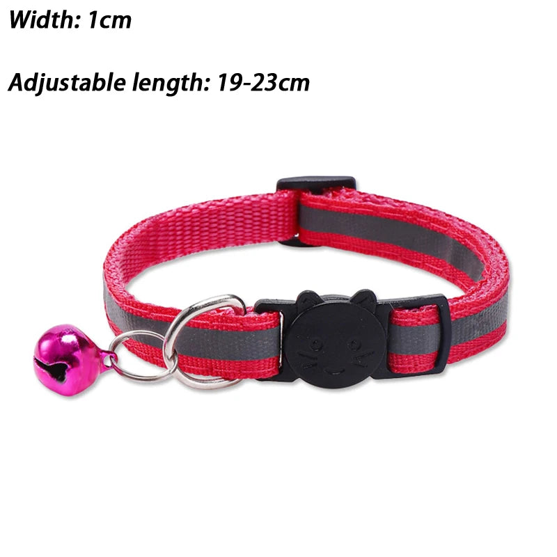 Round Ear Cat Dog Collar Glowing Pet Reflective Safety Buckle Bell Qme Rose Red one size