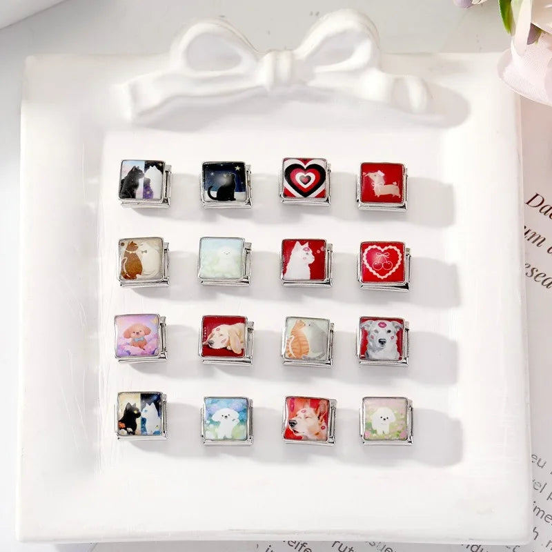 Fashion 2026 Colored Color Charms Animals Series Cat Dogs Italian Link Fit 9mm Stainless Steel Bracelet Jewelry Making DIY Gifts Qme