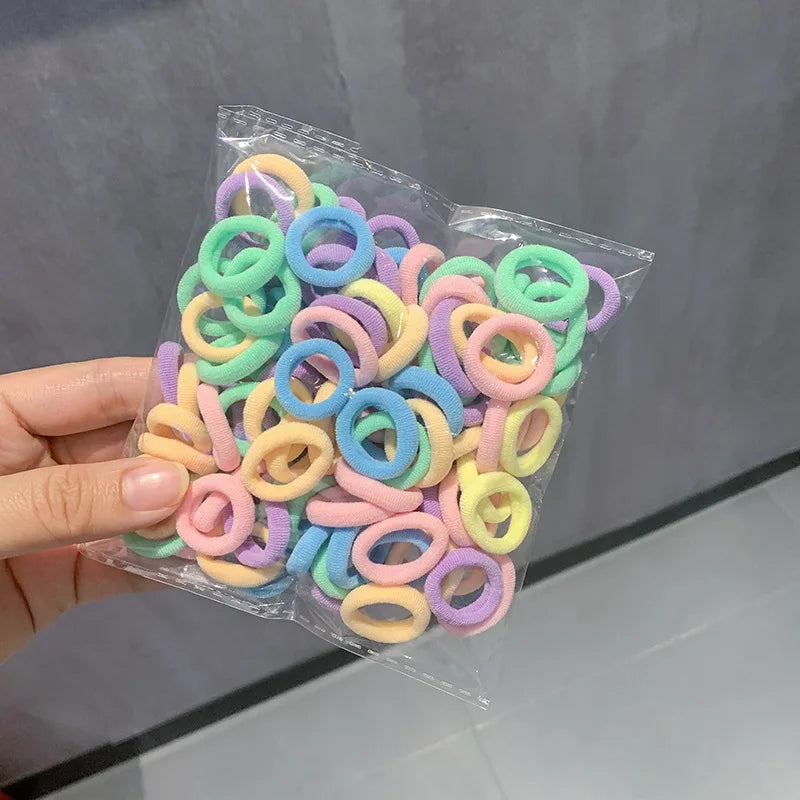 100Pcs Colorful Basic Nylon Ealstic Hair Ties For Girls Ponytail Hold Scrunchie Rubber Band Kid Fashion Hair Accessories Qme Macaron colors