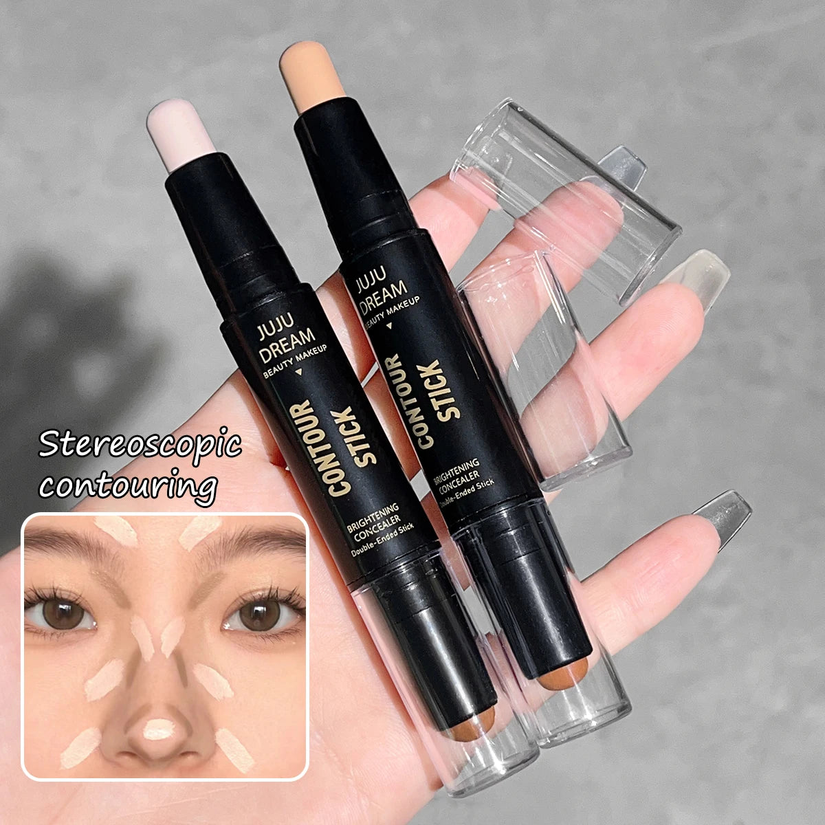 Dual-Ended Contour & Highlighter Stick - Matte Finish, Long-Lasting, Waterproof for Medium Skin Tones, for Return School Qme