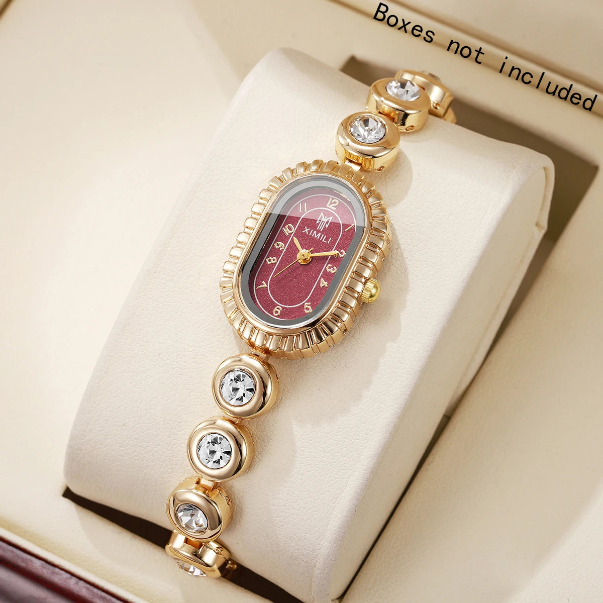 Ladies' Gold Tone Quartz Watch, 5 Colors Available with Oval Dial, Perfect Gift for Her Qme Gold Red No Box