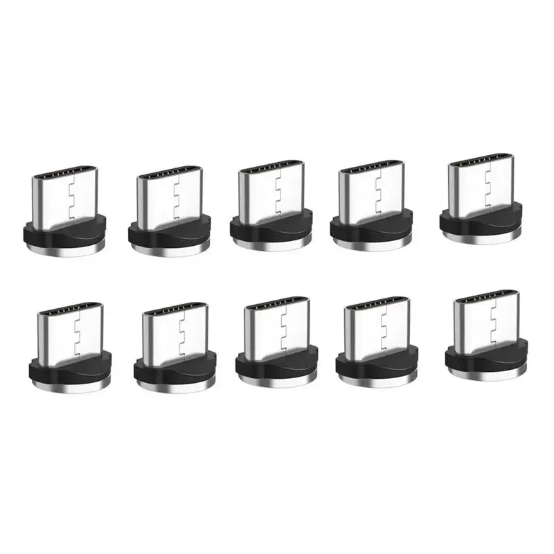 10Pcs Type C Magnetic Charging Head 2.4A Fast Charge Data Transmission Replacement Aluminum Alloy Connector Qme Black