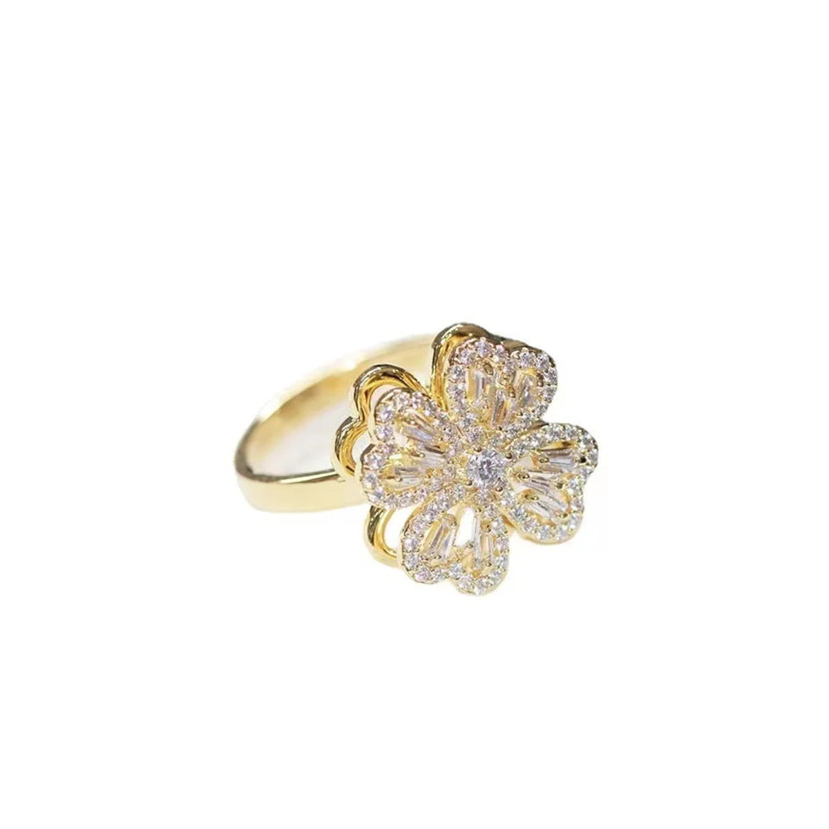 Classic Plant Cubic Zirconia Rings For Women Gold Silver Color Metal Stainless Steel Rotatable Ring Anniversary Crystal Jewelry Qme