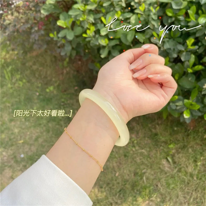 Beautiful Guifei Round Strip Thick Glass Anti Jade Ice Penetrating Bangle Bracelet Ancient Palace Hanfu Jewelry Accessories Qme light yellow 58-62mm