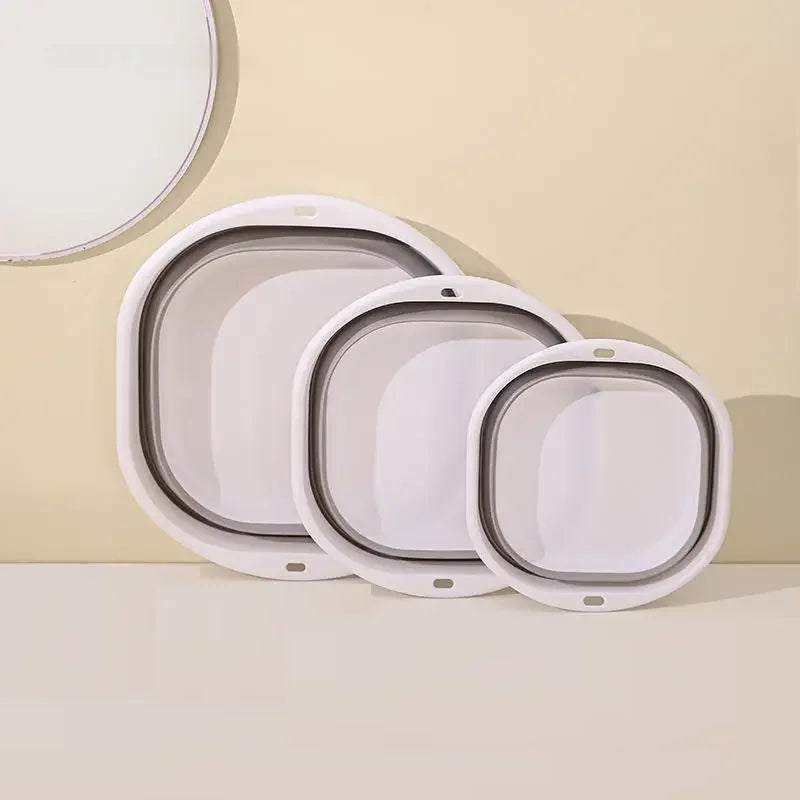 Home Clean Large Foldable Portable Plastic Compression Washbasin, Suitable For Home, Travel Laundry, Washing Vegetables Qme 3pcs A Set Grey