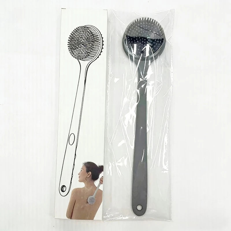 Silicone Scrubber Long Handle Double Sided Exfoliating Massage Qme Grey