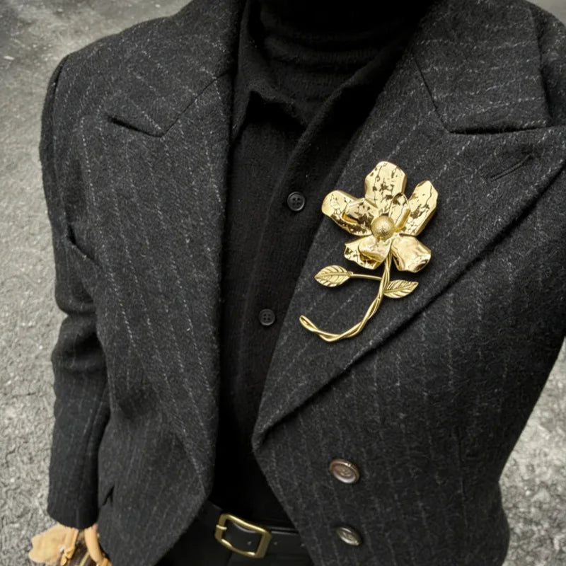 Vintage Gold Tone Brooch - Oversized High Heel Flower Lapel Pin for Women Suit Coat Jewelry Qme A1