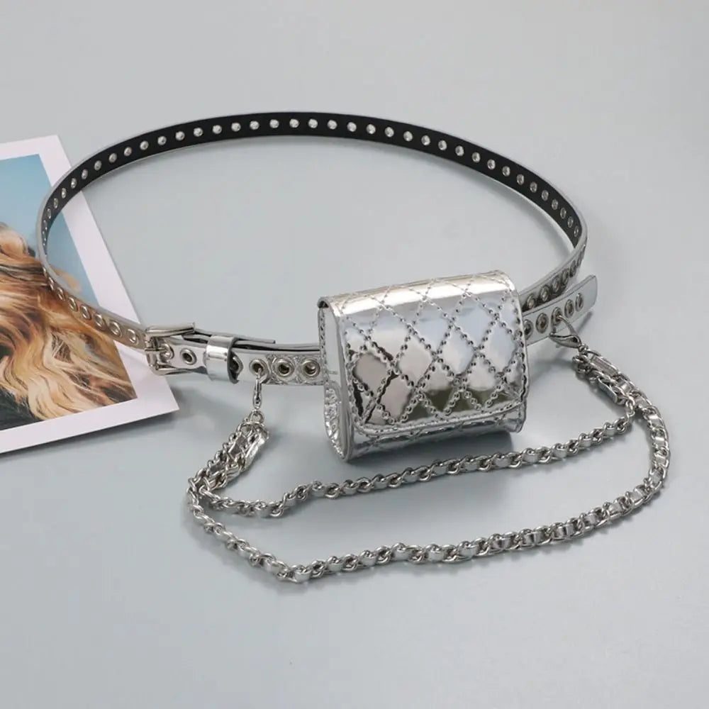 Portable Korean Style Women Waist Bag PU Chain Decorative Belt Waist Bag Purse Retro Women Belt Bag Women Qme