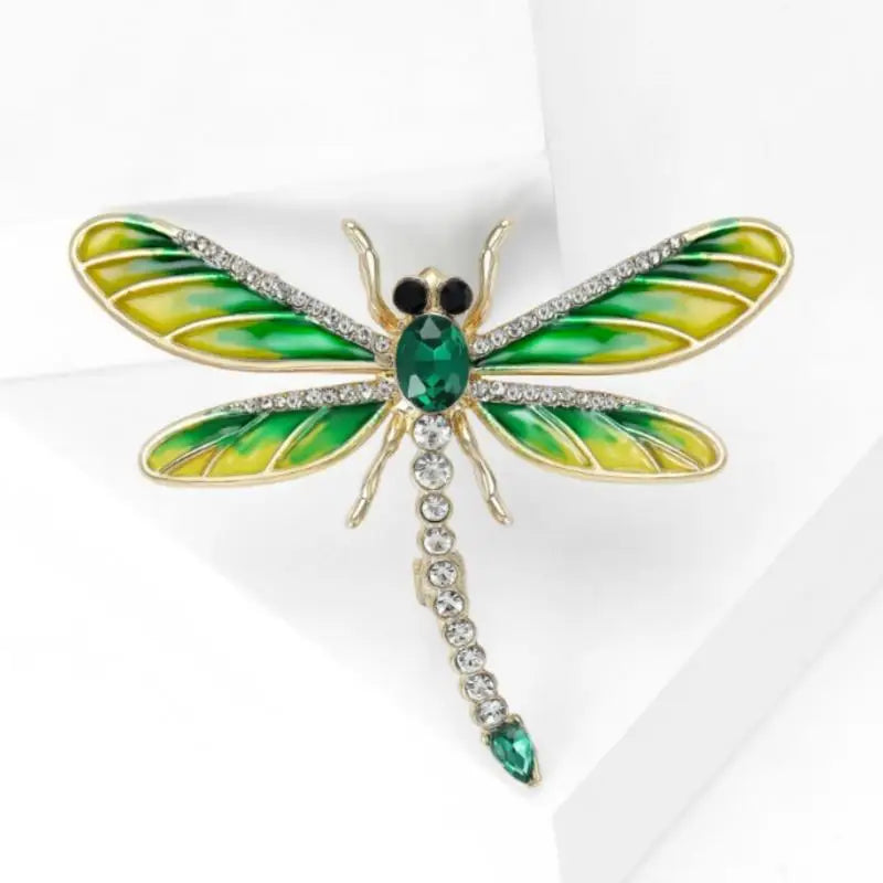 Fashion Alloy Enamel Dragonfly Brooch High-end Versatile Rhinestone Animal Brooch Women's Clothing Corsage Jewelry Accessory Qme Green