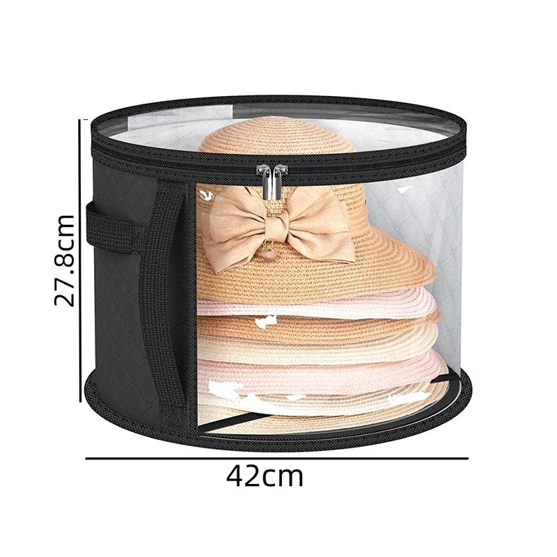 Bucket Clothes Organizers Zippered Lid Travel Bags Hat Storage Box Qme Black