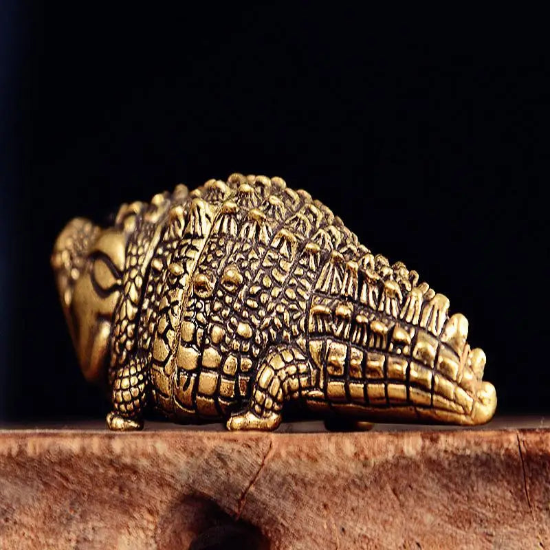 Bronze Crocodile Statue Home Ornaments Retro Copper Animal Figure Qme