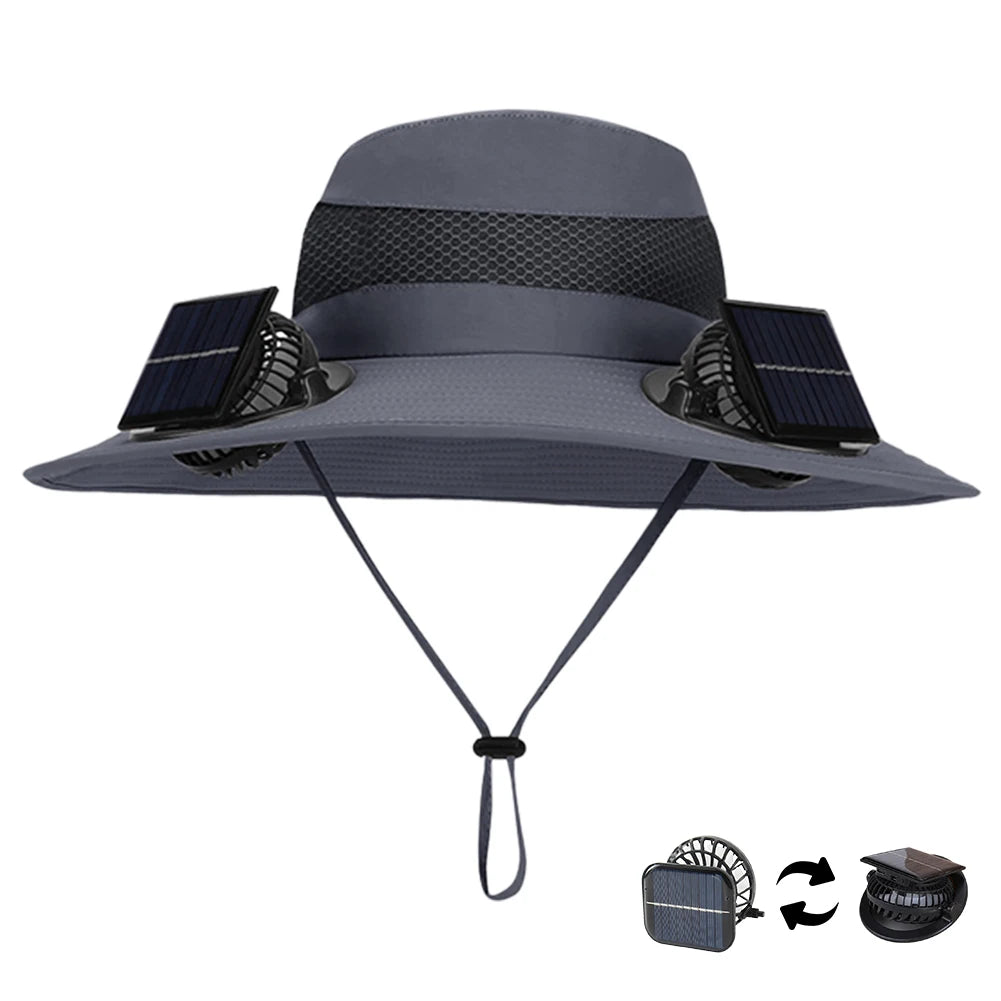 For Outdoor Camping Fishing Hiking Sunscreen Fisherman Hat Solar Fan Cap Portable Solar Charging Cap with Fan Suitable Qme Dark Grey pure color