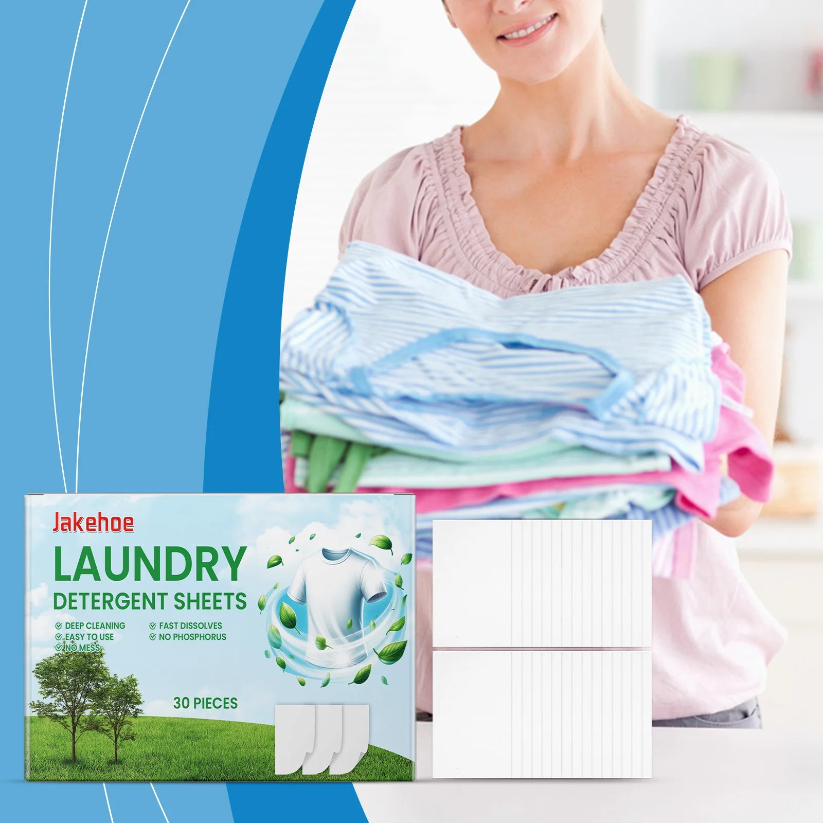 Laundry Detergent Sheets Quickly Dissolve Easily Remove Oil Stains and Dirt Deodorizing Mild Ingredients Clothing Cleaning Sheet Qme