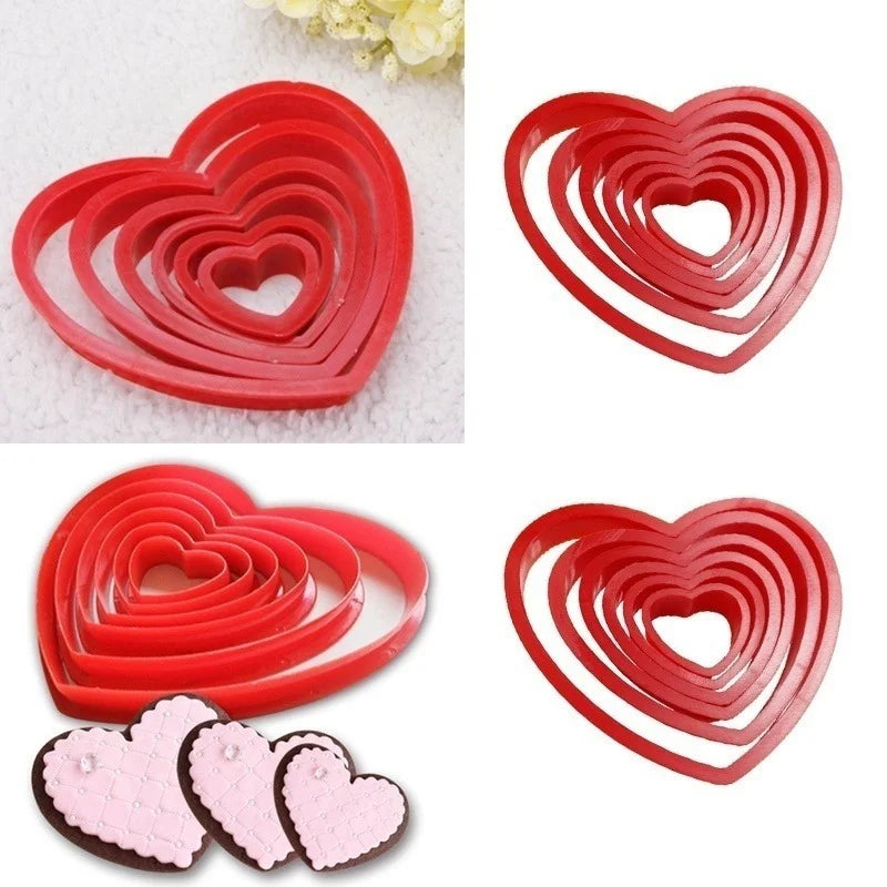 6Pcs Heart Cookie Biscuit Fondant Cake Cutter Decor Tools Mold Sugar Crafts Set Plastic Cookies Cutter Star/ Flower /heart Molds Qme